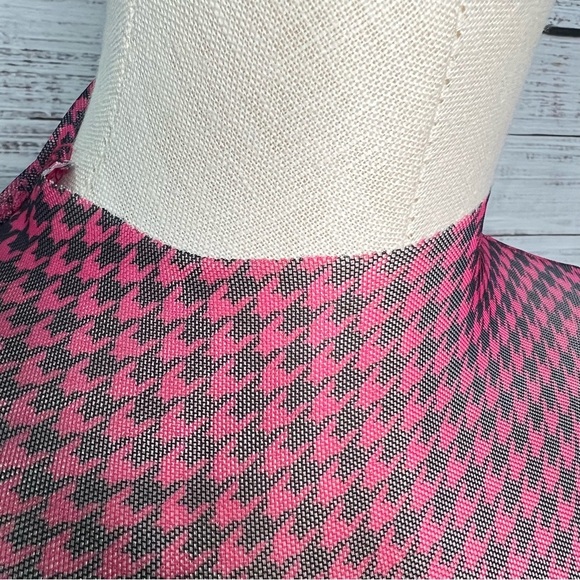 ⭐️ Steve Madden XS Eliza Mesh Top Pink Black Houndstooth Sheer Long Sleeve Shirt - Picture 6 of 14